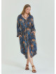 Shirt Collar Belt Detailed Blue Bohemian Plus Size Dress 4613